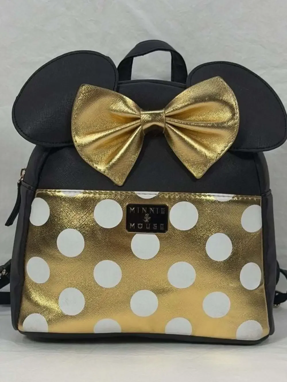 Disney Minnie Mouse Black and Gold Polka Dot Ears Mini Backpack